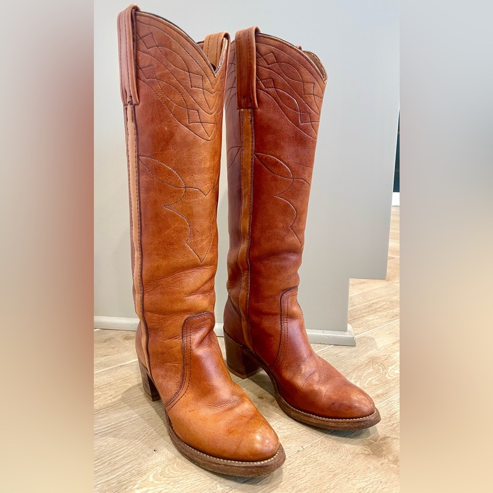 FRYE Rare Vintage *Late 60s* Black Label Horse Stitched Campus Boots, Brown, 6 - Picture 3 of 15